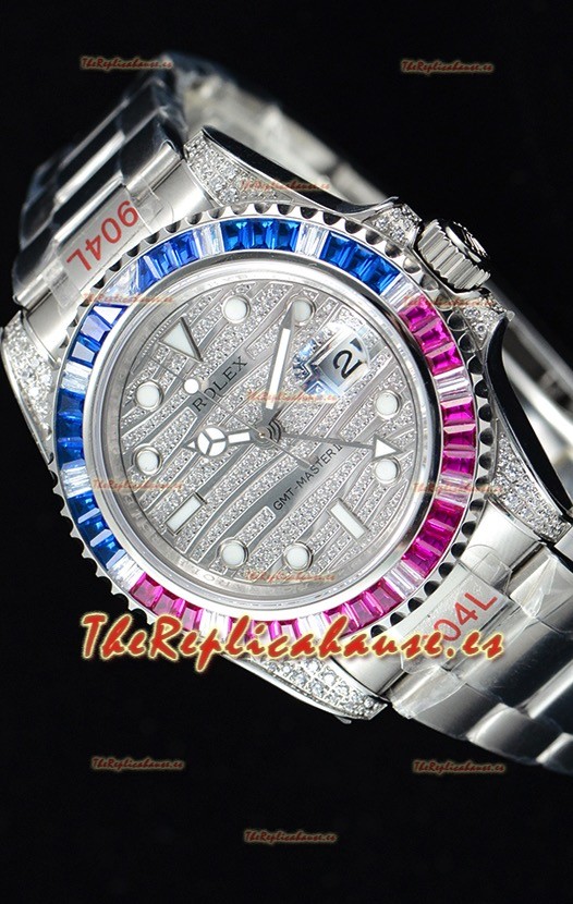 Rolex GMT Masters II Iced out Reloj Suizo con Caja de Acero 904L