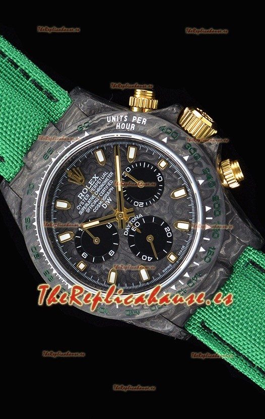Rolex Daytona DiW Forged Reloj Réplica a espejo 1:1 Caja de Carbono con Correa color Verde de Nylon 