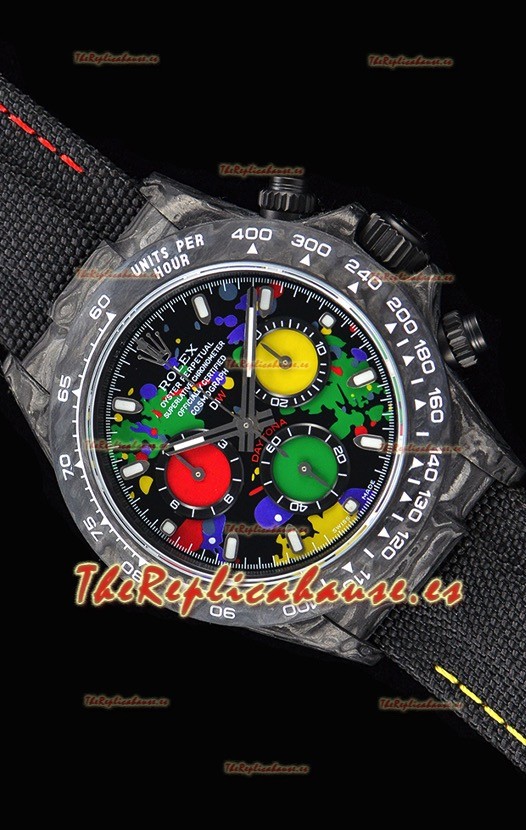 Rolex Daytona DiW Forged Reloj Réplica a Espejo 1:1 Caja en Carbono Dial Multicolor