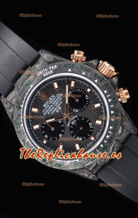 Rolex Daytona DiW Forged Reloj Réplica a espejo 1:1 Caja de Carbono con Correa color Negro