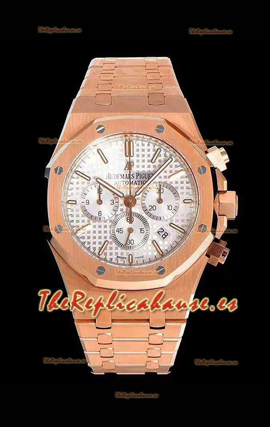Audemars Piguet Royal Oak Chronograph Reloj de Acero 904L en Oro Rosado Dial Blanco - Reloj Réplica a Espejo 1:1