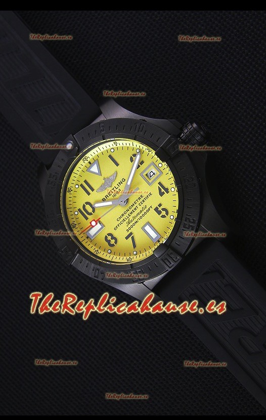 Breitling Avenger Blacksteel Reloj Replica Suizo revestimiento DLC, Dial Amarillo