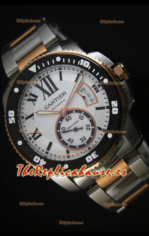 Calibre De Cartier Reloj 42MM Dial Negro, Caja en dos tonos - Reloj replica a espejo 1:1