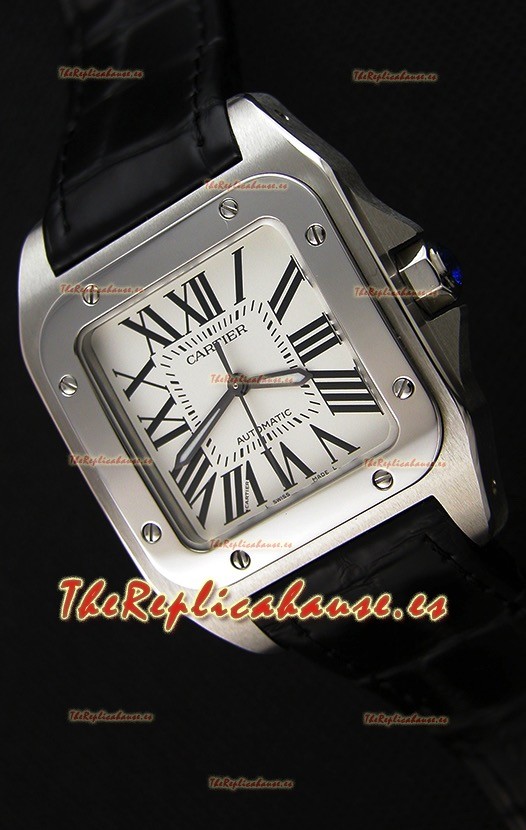 Cartier Santos De Cartier Reloj Réplica a Espejo 1:1 Correa Negra 33MM Reloj de Mujeres