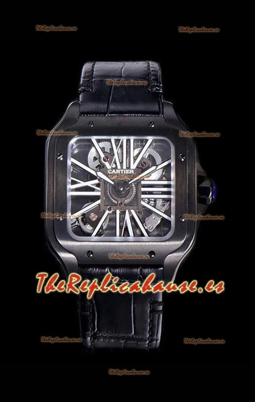 Cartier Santos DUMONT Skeleton Reloj con Caja revestida en DLC color Negro Movimiento Suizo
