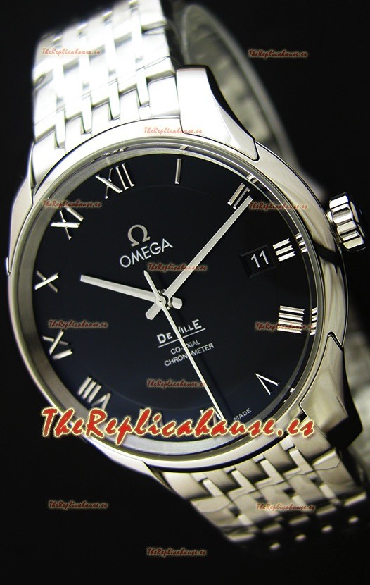 Omega De-Ville Annual Calendar Reloj Réplica Suizo a espejo 1:1 Correa de Acero Edición Dial Negro