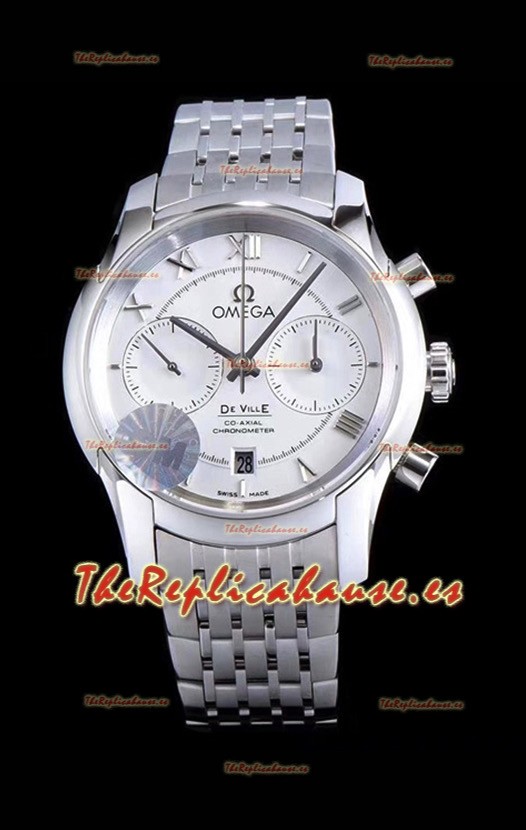 Omega De Ville Chronograph Reloj Réplica a Espejo 1:1 en Dial Blanco 42MM
