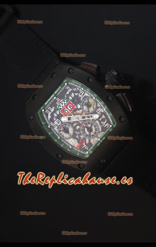 Richard Mille RM011 Filipe Massa Reloj Replica Suizo Revestimiento PVD en correa Negra de Nylon