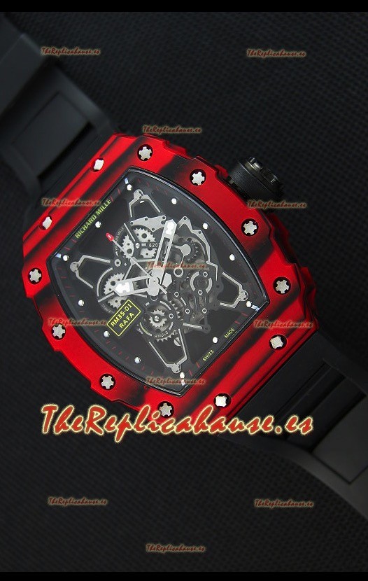Richard Mille RM35-01 Reloj con Caja de Carbón Forjado Rojo de una sola Pieza en Correa color Negro