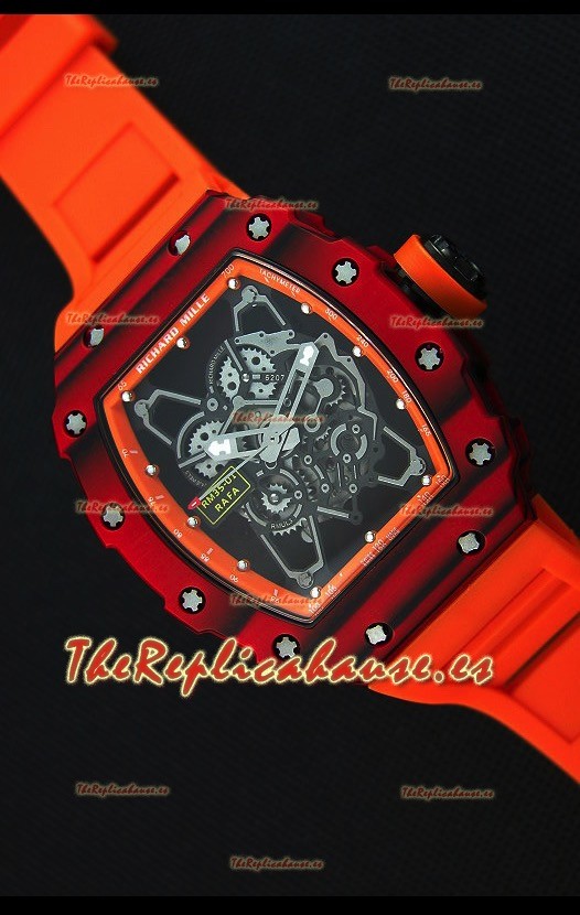 Richard Mille RM35-01 Reloj con Caja de Carbón Forjado Rojo de una sola Pieza en Correa color Naranja