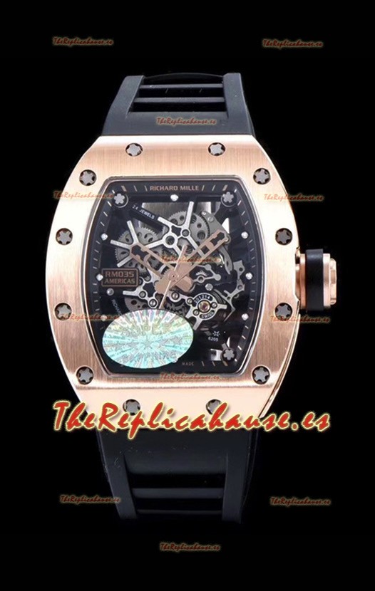 Richard Mille RM035 AMERICAS Reloj Réplica en Oro Rosado de 18K Correa Negra