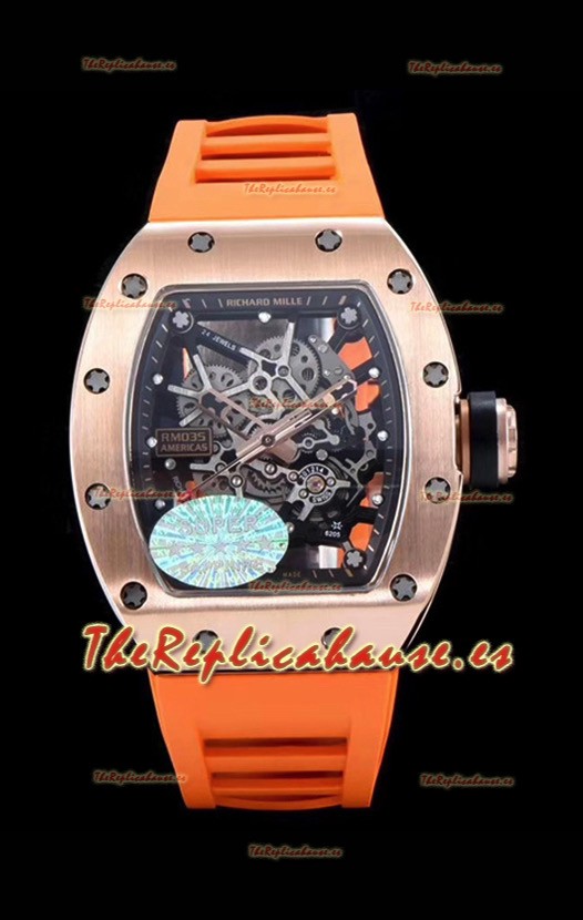 Richard Mille RM035 AMERICAS Reloj Réplica en Oro Rosado de 18K Correa Naranja