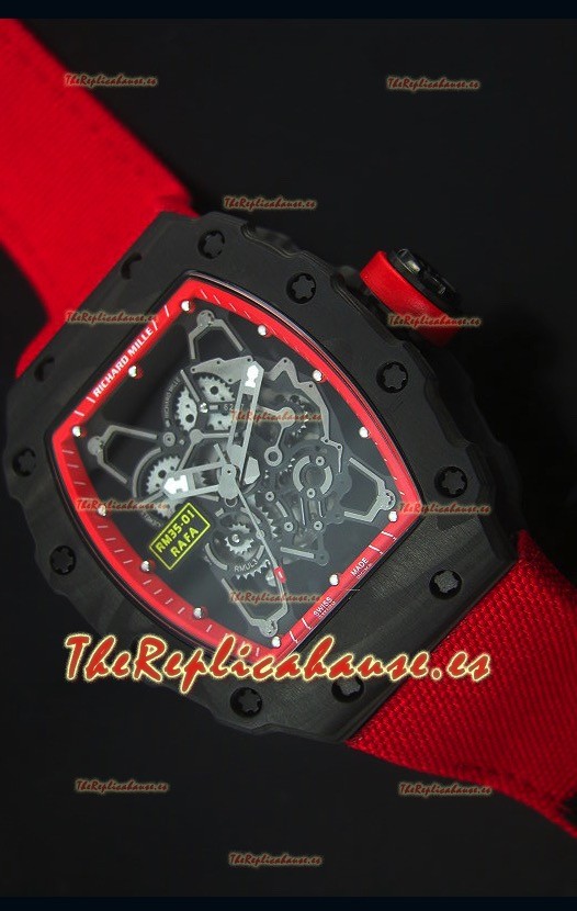 Richard Mille RM35-01 Reloj Replica Suizo Edición Rafael Nadal Correa Nylon Roja