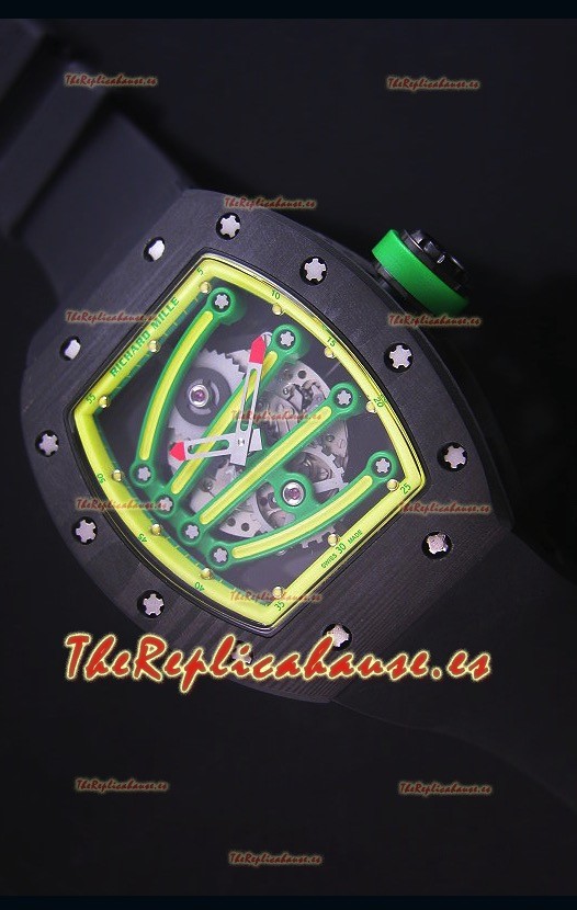 Richard Mille RM059 Yohan Blake Reloj Replica Suizo Caja en Carbón Forjado, Bisel en Amarillo