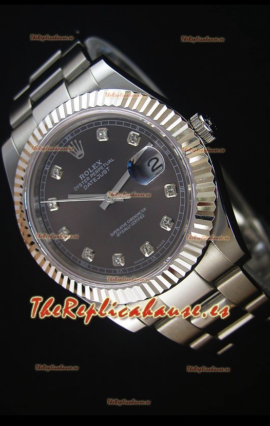 Rolex Datejust II 41MM Reloj Replica Suizo con Movimiento Cal.3136 Dial en color Gris, Marcadores de Hora en Diamantes