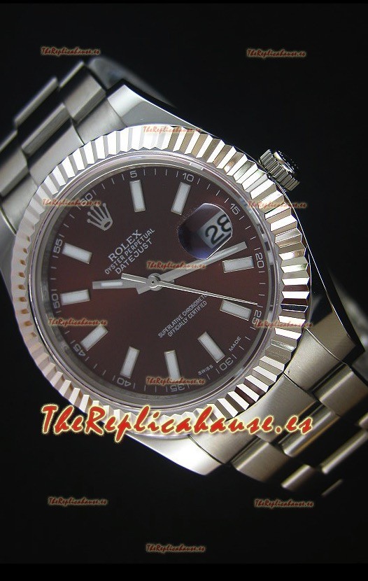 Rolex Datejust II 41MM Reloj Replica Suizo con Movimiento Cal.3136 Dial en color Marrón, Marcadores de Hora tipo Stick