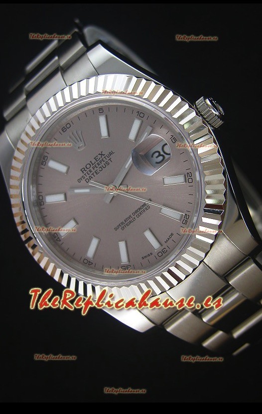 Rolex Datejust II 41MM Reloj Replica Suizo con Movimiento Cal.3136 Dial en color Gris, Marcadores de Hora tipo Stick