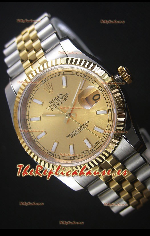 Rolex Datejust Reloj Replica en Oro Dial 36MM con Movimiento Suizo 3135