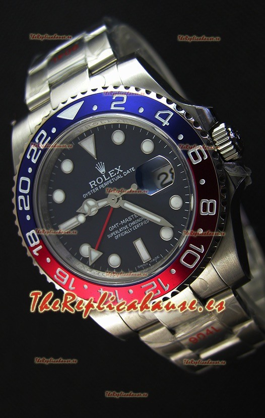 Rolex GMT Masters II 116719BLRO Pepsi Bezel Cal.3186 Movement Réplica Suiza - Reloj Ultimate de Acero 904L