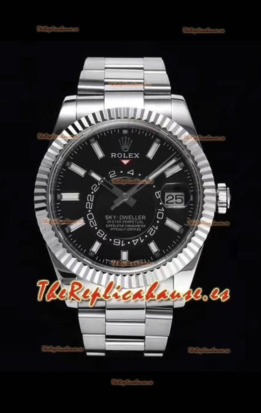 Rolex Sky-Dweller REF# 326934 Reloj Dial Negro con Caja en Acero 904L Reloj Réplica a Espejo 1:1