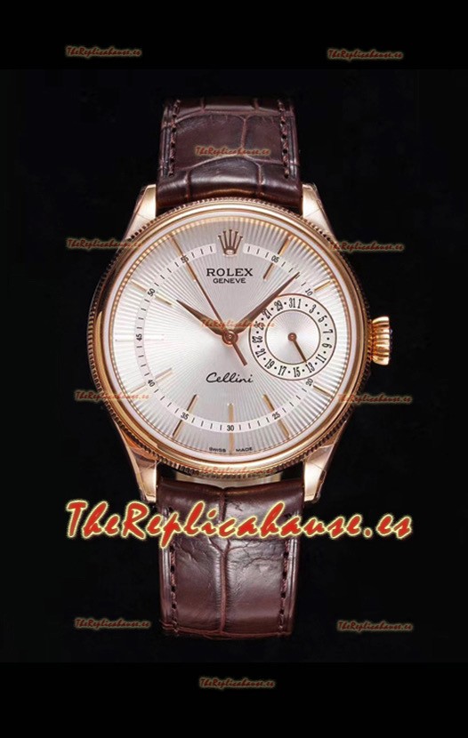 Rolex Cellini Date Ref#50515 Réplica a Espejo 1:1 Oro Rosado Dial Blanco Reloj en Acero 904L