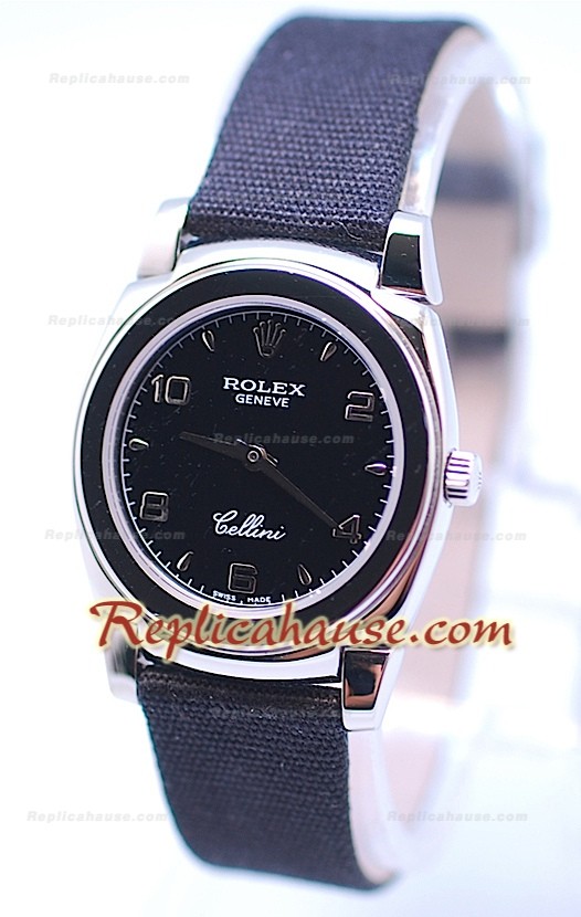 Rolex Celleni Cestello Reloj Suizo Señoras Todo Negro Nilón