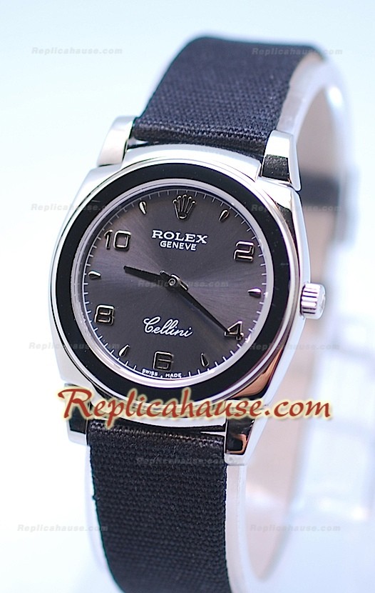 Rolex Celleni Cestello Reloj Suizo Señoras Esfera Gris Plata y Correa de Nilón