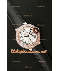 Ballon De Cartier Reloj para Señoras en Oro Rosa con Correa de Piel Negra 