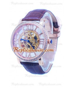 Cartier De Rotonde Skeleton Rose Gold Reloj Diamond bisel 