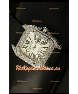Cartier Santos 100, Réplica en escala 1:1, Reloj de Hombre en Acero con Diamantes, tamaño 42MM