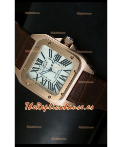 Cartier Santos 100, Réplica en escala 1:1, Reloj color Oro Rosado, tamaño 42MM