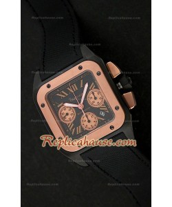 Cartier Santos 100 XL Reloj Cronógrafo Suizo PVD/ Oro Rosa - Reproducción Escala 1:1