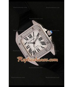 Cartier Santos 100 Reproducción Reloj Suizo con Diamantes en Bisel - 41.5MM
