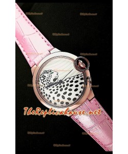 Ballon De Cartier Reloj de Oro Rosa con Esfera de Leopardo y Correa Rosa 