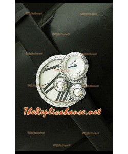 Perles de Cartier Reloj Suizo para Señoras en Acero Inoxidable en Correa Negra