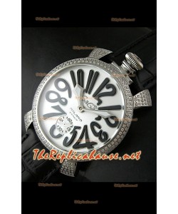Reloj japonés GaGa Milano Manuale con esfera blanca y bisel de diamantes