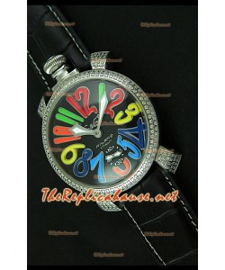 Reloj japonés GaGa Milano Manuale con esfera negra y marcadores de hora de colores