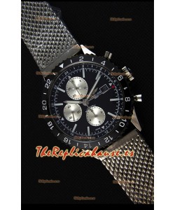 Breitling Chronoliner Reloj Réplica Suizo Correa de Malla de Acero con Dial Negro