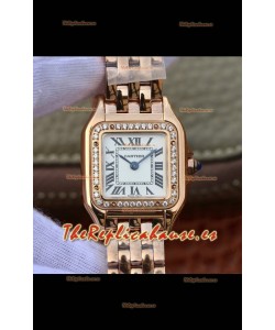 Cartier Edición PANTHERE Réplica a Espejo 1:1 Reloj Suizo Oro Rosado Dial Blanco - Bisel con Diamantes