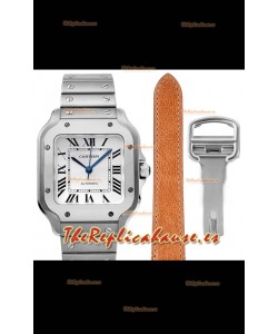 Cartier "Santos De Cartier" Mens XL Reloj Réplica a Espejo 1:1 Caja en Acero Inoxidable - Bisel Blanco