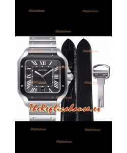 Cartier "Santos De Cartier" Mens XL Reloj Réplica a Espejo 1:1 Caja en Acero Inoxidable - Bisel Negro