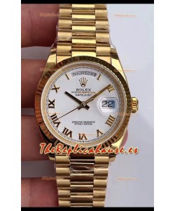 Rolex Day Date 36MM Oro Amarillo M128238 en Dial Blanco Arábigos Reloj Réplica a Espejo 1:1