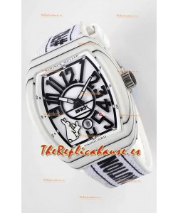 Franck Muller Edición "Fr2nck" Vanguard Rabbit Reloj Réplica Suizo en Caja de Carbono Blanco