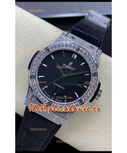 Hublot Classic Fusion Acero Inoxidable Dial Negro Diamantes Reloj Réplica Suizo Calidad Espejo 1:1