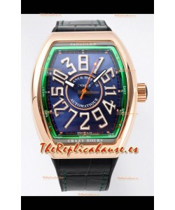 Franck Muller Vanguard Crazy Hours Caja chapada en Oro Rosado Dial Azul Reloj Réplica Suizo