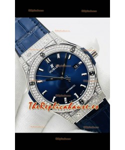 Hublot Classic Fusion Acero Inoxidable Diamantes Dial Azul Reloj Réplica Suizo Calidad Espejo 1:1