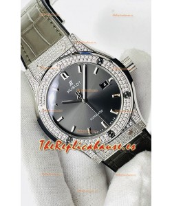 Hublot Classic Fusion Acero Inoxidable Diamantes Dial Gris Reloj Réplica Suizo Calidad Espejo 1:1