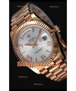 Rolex Day Date Reloj Réplica Japonés - Caja en Oro Rosado Dial en Acero 40MM