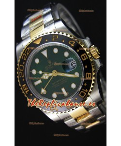 Rolex GMT Masters Reloj Réplica Janpoés en Caja de Oro Rosado de Dos Tonos Dial Verde
