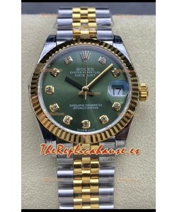 Rolex Datejust 31MM Reloj Suizo en Acero 904L Dial Verde Dos Tonos Réplica Espejo 1:1